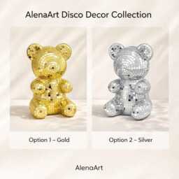 Disco Bear Decor - Mirror Mosaic Teddy Sculpture Silver Or Gold Home Accent Modern Statue Personalised Option - thumbnail 2