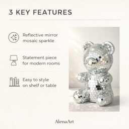 Disco Bear Decor - Mirror Mosaic Teddy Sculpture Silver Or Gold Home Accent Modern Statue Personalised Option - thumbnail 3