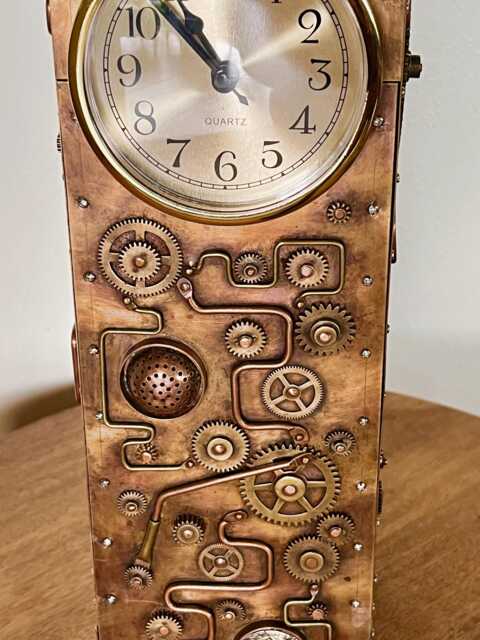 steampunk Desk Clock Sculpture Brass Gear Time Machine - image 1