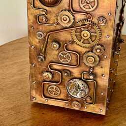steampunk Desk Clock Sculpture Brass Gear Time Machine - thumbnail 3