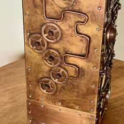 steampunk Desk Clock Sculpture Brass Gear Time Machine - thumbnail 4