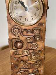 steampunk Desk Clock Sculpture Brass Gear Time Machine