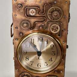 steampunk Desk Clock Sculpture Brass Gear Time Machine - thumbnail 2