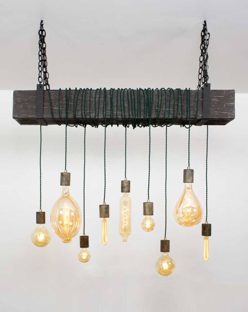 4Ft Beam Wrapped Rustic Chandelier - Industrial Lighting Commercial Bar Restaurant Faux Reclaimed Wood - image 1