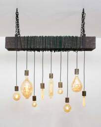 4Ft Beam Wrapped Rustic Chandelier - Industrial Lighting Commercial Bar Restaurant Faux Reclaimed Wood