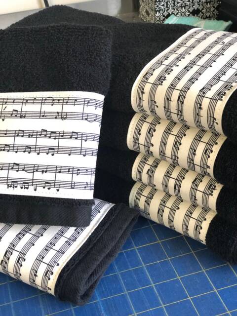 Black Cotton Music Staff Towel August Ave Bathroom Decor - image 1