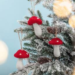Woodland Toadstool Felt Baubles - Christmas Tree Decorations Red & Pink Unique Colourful Sustainable - thumbnail 2