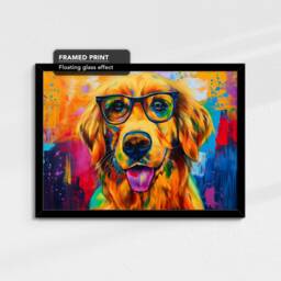 Golden Retriever Wearing Glasses Painting Framed Poster Print & Canvas Wall Decor Art Home Living Room Dog Gift Idea Pet - thumbnail 2