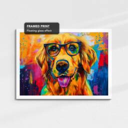 Golden Retriever Wearing Glasses Painting Framed Poster Print & Canvas Wall Decor Art Home Living Room Dog Gift Idea Pet - thumbnail 3