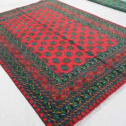 7x10 Red Area Rug, Afghan Tribal Bukhara Hand Knotted Wool Traditional Turkmen Oriental Living Room Rug For Bedroom - thumbnail 2