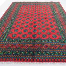 7x10 Red Area Rug, Afghan Tribal Bukhara Hand Knotted Wool Traditional Turkmen Oriental Living Room Rug For Bedroom - thumbnail 3