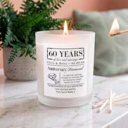 Personalised 60Th Diamond Wedding Anniversary Candle - Custom Names & Date Gift Vegan Soy Wax 60 Years Married Present - thumbnail 2