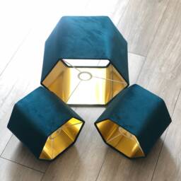 New Luxury Premium Quality Hexagon Velvet Lamp Shade Pendant Light Midnight Blue With Brushed Gold Lining - thumbnail 3