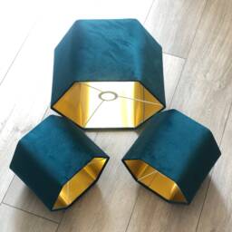 New Luxury Premium Quality Hexagon Velvet Lamp Shade Pendant Light Midnight Blue With Brushed Gold Lining - thumbnail 2