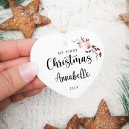 Personalised My First Christmas Tree Decoration, First Keepsake, Ceramic Bauble, New Baby, 1St Xmas Gift Style4 - thumbnail 3