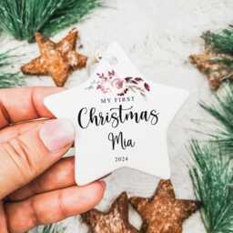 Personalised My First Christmas Tree Decoration, First Keepsake, Ceramic Bauble, New Baby, 1St Xmas Gift Style4 - thumbnail 2