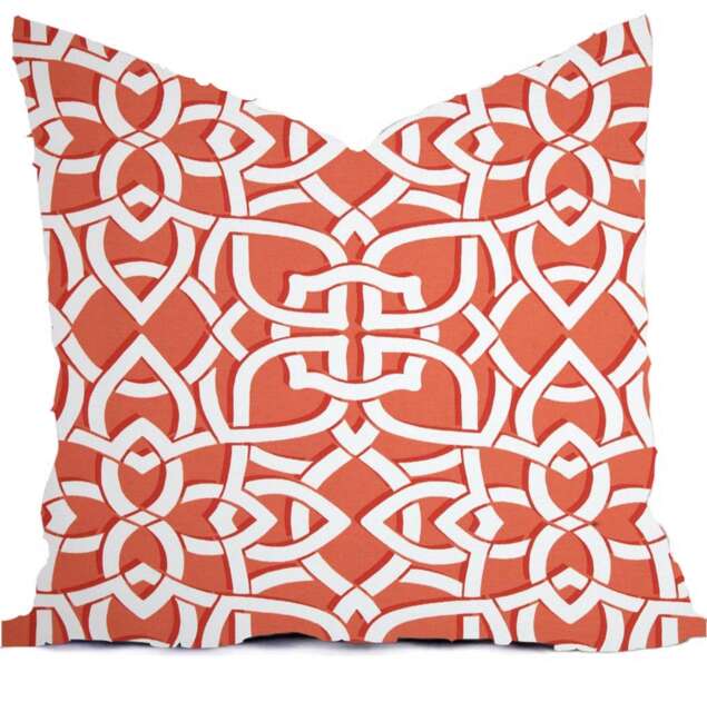 Custom Outdoor Indoor Pillow Cover Sizes Include 16x16, 18x18 - Shades Of Coral Blue Aqua Navy Modern Geometric Print Tribal Floral - image 1
