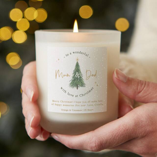 Personalised Christmas Candle Gift For Parents Snowy Tree Scented Soy Wax - image 1