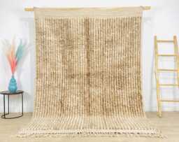 Beige & Brown Vertical Striped Moroccan Rug - Handmade Berber Shag Carpet Large Area Minimalist Neutral Wool Decor - thumbnail 1