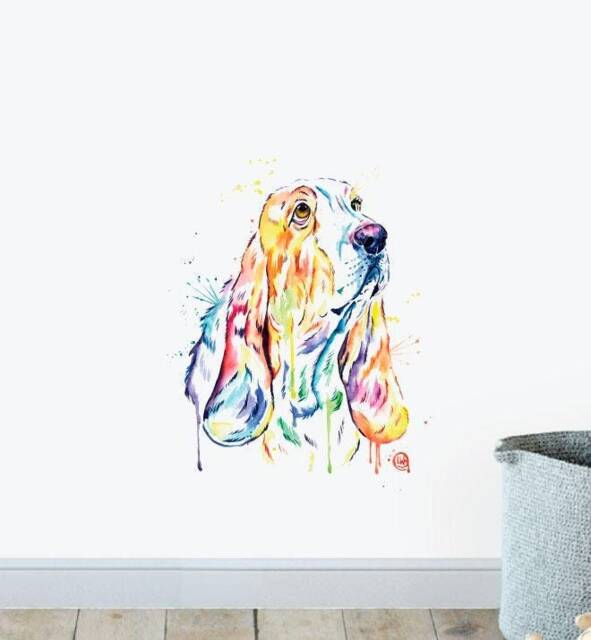 Basset Hound Watercolour Wall Sticker Decal - Illustration Stickers, Animals Decals, Home Decor, Illustrations