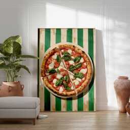 Pizza Poster, Italian Food Print, Kitchen Wall Art, Margherita Decor Green Striped Lover Gift Poster - thumbnail 2