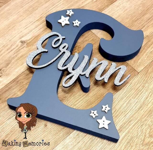 Freestanding Wooden Script Name Letter Personalised Decor Bedroom Nursery Gift New Baby Plaque Keepsake - image 1