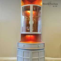 Tall Nathan Mid Century Modern Corner Drinks Cabinet - Light Grey Cocktail Display Unit - thumbnail 4