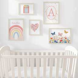Girls Bedroom Nursery Gallery Wall Art Set Of 5, Butterfly Rainbow Floral Heart Prints With Personalised Name, Framed Or Unframed Decor - thumbnail 2