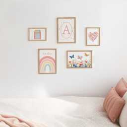 Girls Bedroom Nursery Gallery Wall Art Set Of 5, Butterfly Rainbow Floral Heart Prints With Personalised Name, Framed Or Unframed Decor - thumbnail 3
