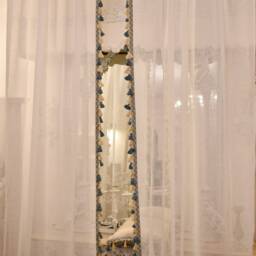 Pair Of Linen Gauze Curtains With Blue Trimmings - thumbnail 2