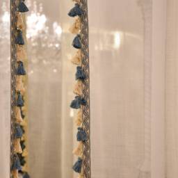 Pair Of Linen Gauze Curtains With Blue Trimmings - thumbnail 3