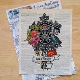 Book Page Print, Tattoo Style Love At First Sight Wall Decor, Dictionary Art, Birds Poster Cuckoo Art - thumbnail 2