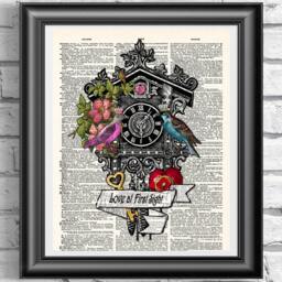 Book Page Print, Tattoo Style Love At First Sight Wall Decor, Dictionary Art, Birds Poster Cuckoo Art - thumbnail 1