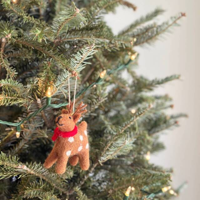 Felt Reindeer Christmas Ornament, Needle Felted Tree Hanging Decorations, Zipper Charm, Faire Trade Unique Gift - image 1