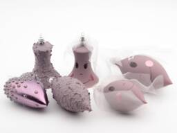 Set 6 Blown Glass Christmas Tree Ornaments Bell Heart Wedding Love Purple