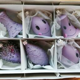 Set 6 Blown Glass Christmas Tree Ornaments Bell Heart Wedding Love Purple - thumbnail 2