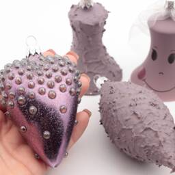 Set 6 Blown Glass Christmas Tree Ornaments Bell Heart Wedding Love Purple - thumbnail 4