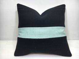 Vintage Kilim Pillow Cover, Black Linen Accent, 16x16 - thumbnail 1
