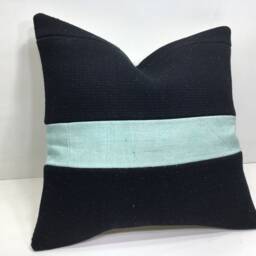 Vintage Kilim Pillow Cover, Black Linen Accent, 16x16 - thumbnail 2