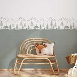 Wall Stencil For Painting Diy Nursery Kids Room Decor - Mountain Forest Scene With Woodland Animals Border By Dizzy Duck - thumbnail 2