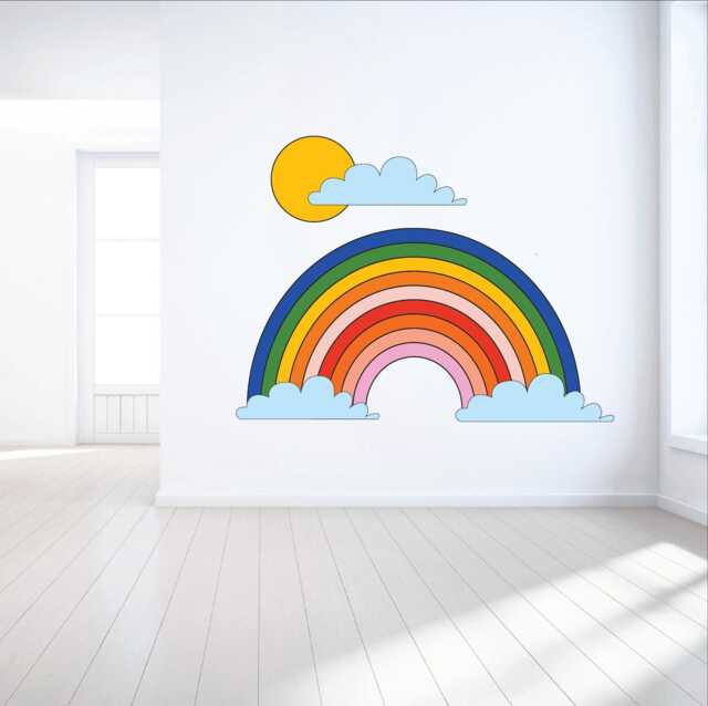 Watercolor Rainbow Wall Decal Sun & Polka Dots Nursery Decor - image 1
