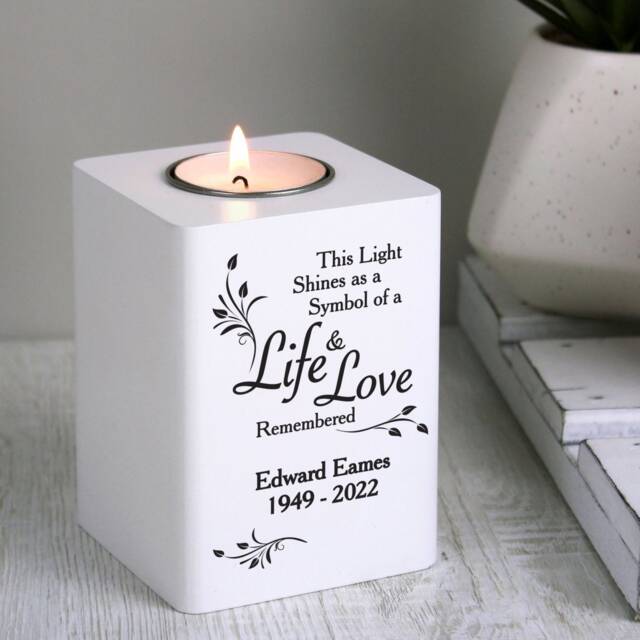 Personalised Life & Love Memorial Candle Holder, Tealight, Wooden Gift, Remembrance, Funeral Tribute, Keepsake Decor - image 1
