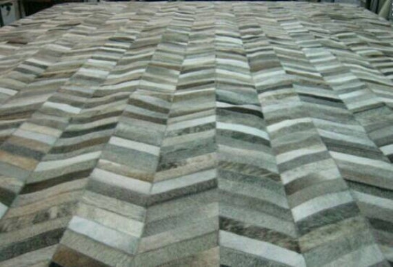 Patchwork Cowhide Rug, Free Shipping - Model Chevron 6' X 8', Mix Of Greys, Creams, & Beiges - image 1