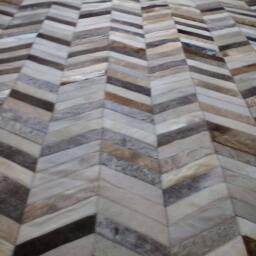 Patchwork Cowhide Rug, Free Shipping - Model Chevron 6' X 8', Mix Of Greys, Creams, & Beiges - thumbnail 2