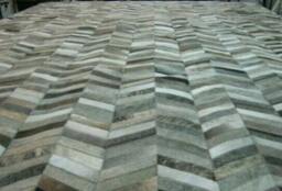 Patchwork Cowhide Rug, Free Shipping - Model Chevron 6' X 8', Mix Of Greys, Creams, & Beiges - thumbnail 1