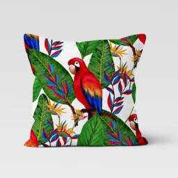 Parrot Pillow Cover, Green Palm Leaves Cushion Case, Monstera Botanical Garden Textiles, Kitchen Cover - thumbnail 3