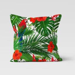Parrot Pillow Cover, Green Palm Leaves Cushion Case, Monstera Botanical Garden Textiles, Kitchen Cover - thumbnail 2