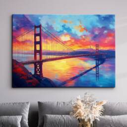 San Francisco Bay Golden Gate Bridge Abstract America Modern Painting Wall Art Framed Canvas Poster Print Home/Office Room Decor, Gifts - thumbnail 1