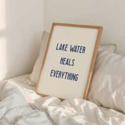 Lake Water Heals Everything Print Minimal Navy Wall Art Outdoors Wild Swimming Poster - thumbnail 2
