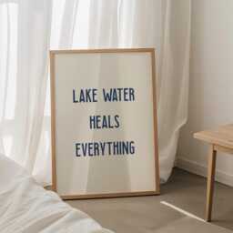 Lake Water Heals Everything Print Minimal Navy Wall Art Outdoors Wild Swimming Poster - thumbnail 3